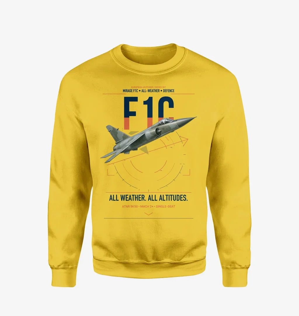 Dassault Mirage F1C design on yellow sweatshirt