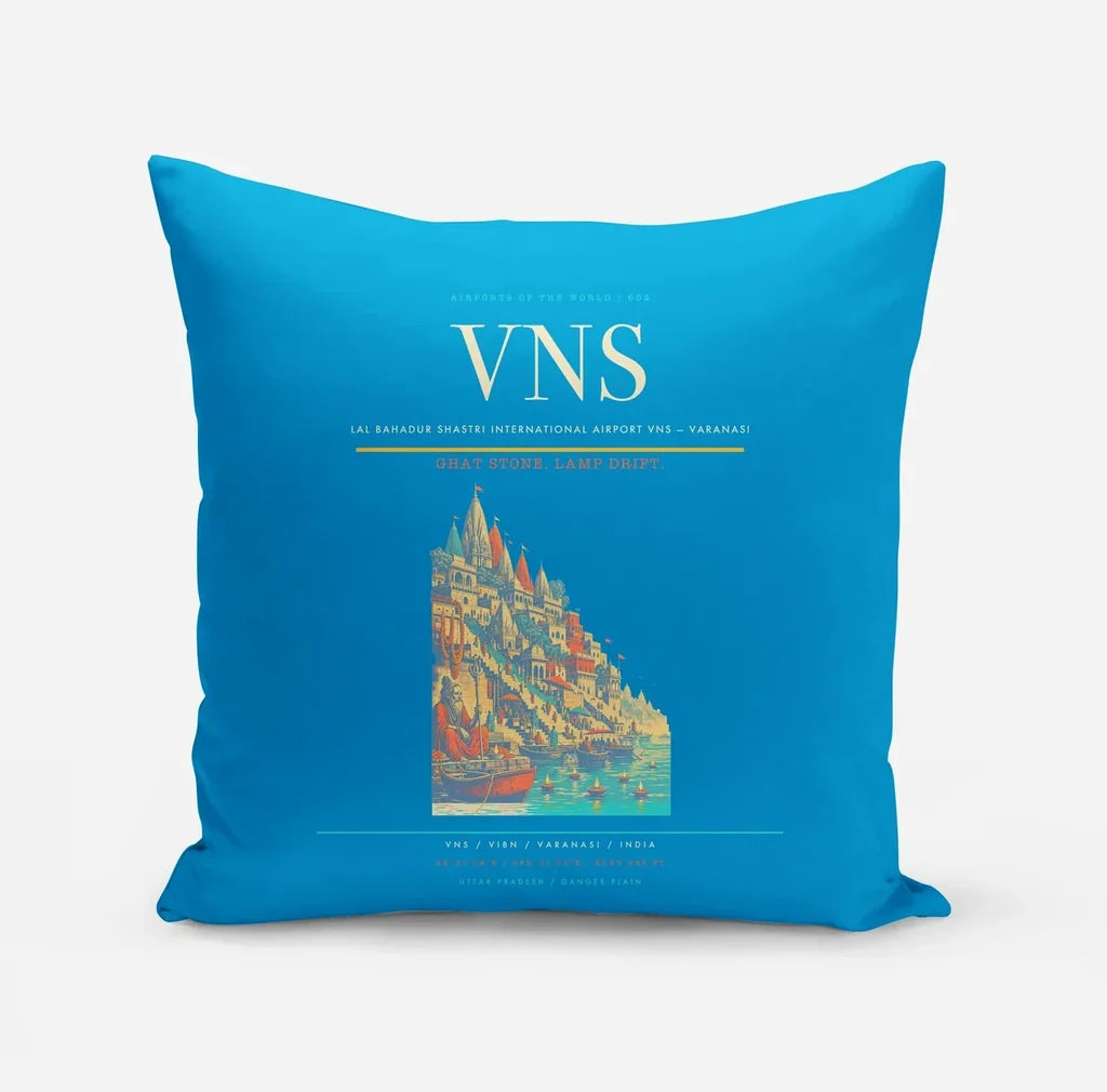 Lal Bahadur Shastri International Airport (VNS) design on turquoise pillow