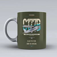 Thumbnail for Cessna 177B Cardinal design on green army ceramic mug, double-side print