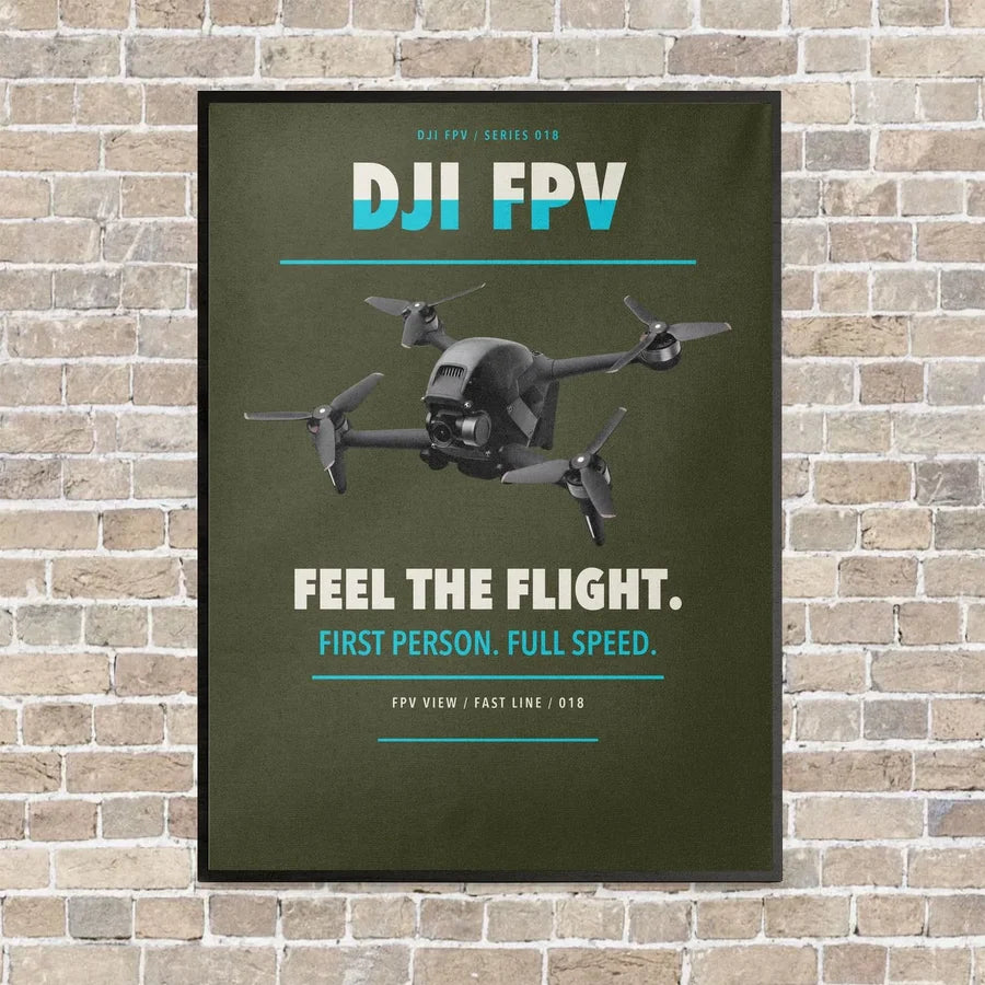 DJI FPV vertical canvas print - framed - green army background