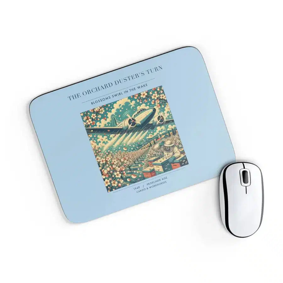 VINTAGE G4386 - The Orchard Duster's Turn - Designed Mouse Pads design on lightblue rectangle