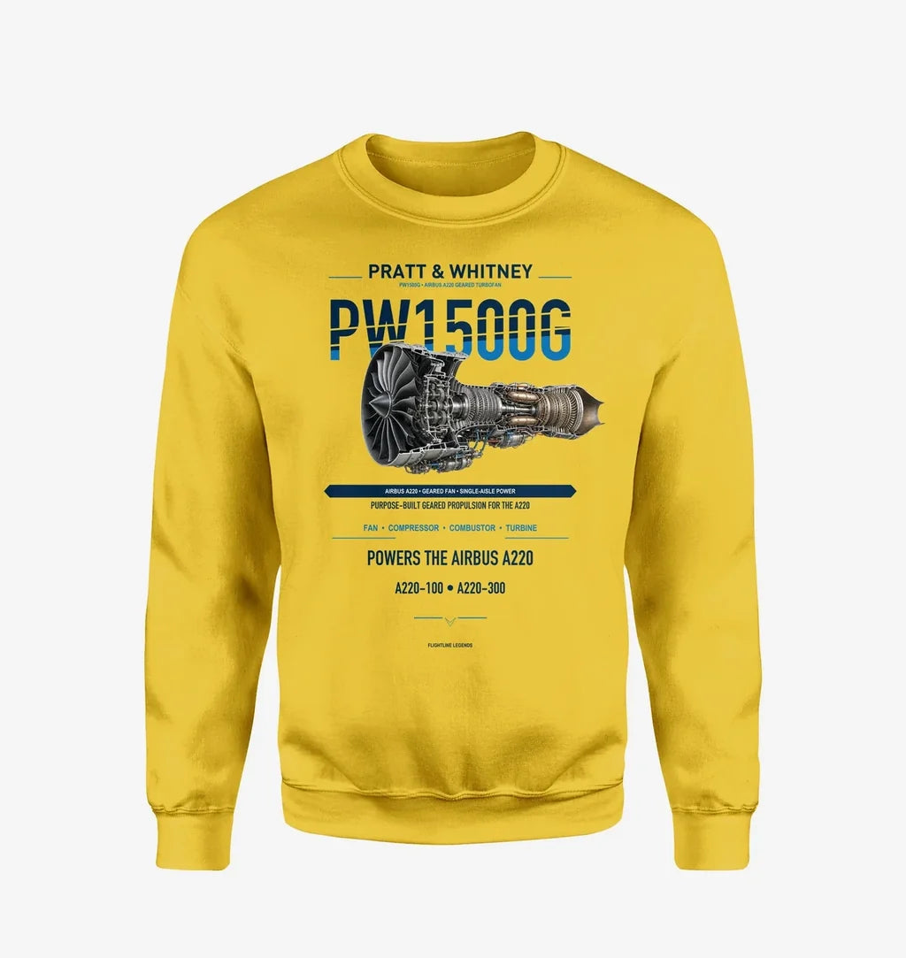 PW1500G design on yellow sweatshirt