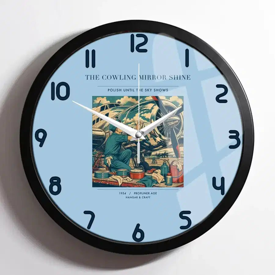 VINTAGE G4262 - The Cowling Mirror Shine - Designed Wall Clocks design on lightblue framed