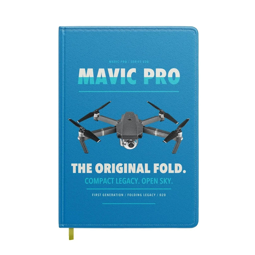 DJI Mavic Pro design on turquoise notebook