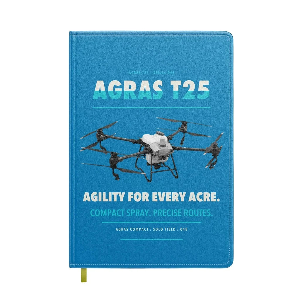 DJI Agras T25 design on turquoise notebook