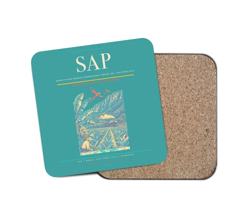 Ramón Villeda Morales International Airport (SAP) design on turquoise 1 piece coaster