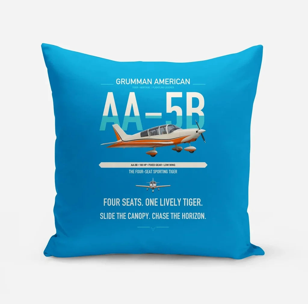 Grumman American AA-5B Tiger design on turquoise pillow