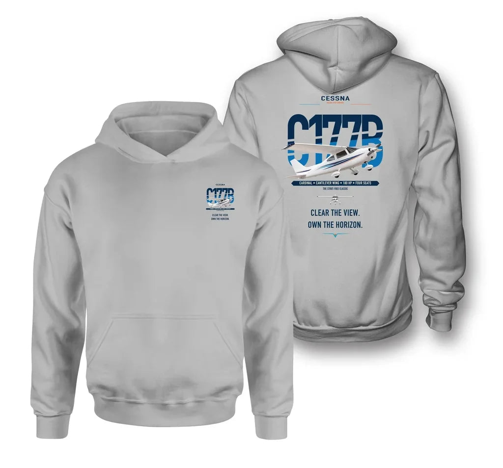 Cessna 177B Cardinal design on light gray double-side hoodie, double-side print