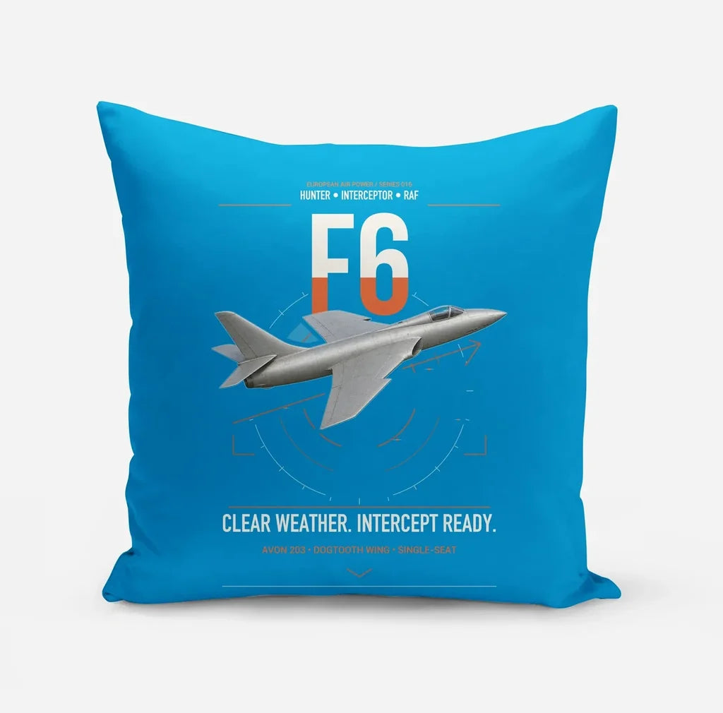 Hawker Hunter F6 design on turquoise pillow