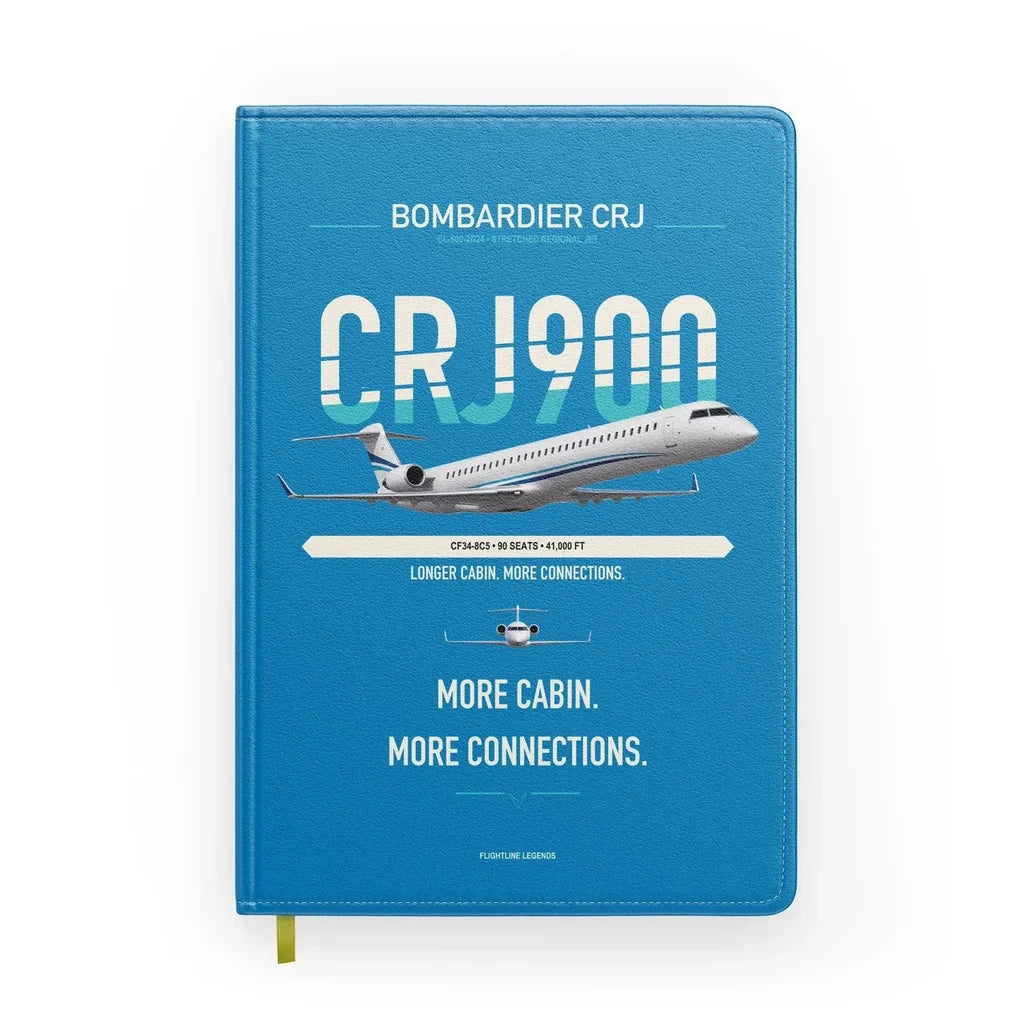 Bombardier CRJ900 design on turquoise notebook