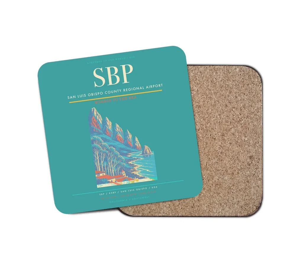 San Luis Obispo County Regional Airport (SBP) design on turquoise 1 piece coaster