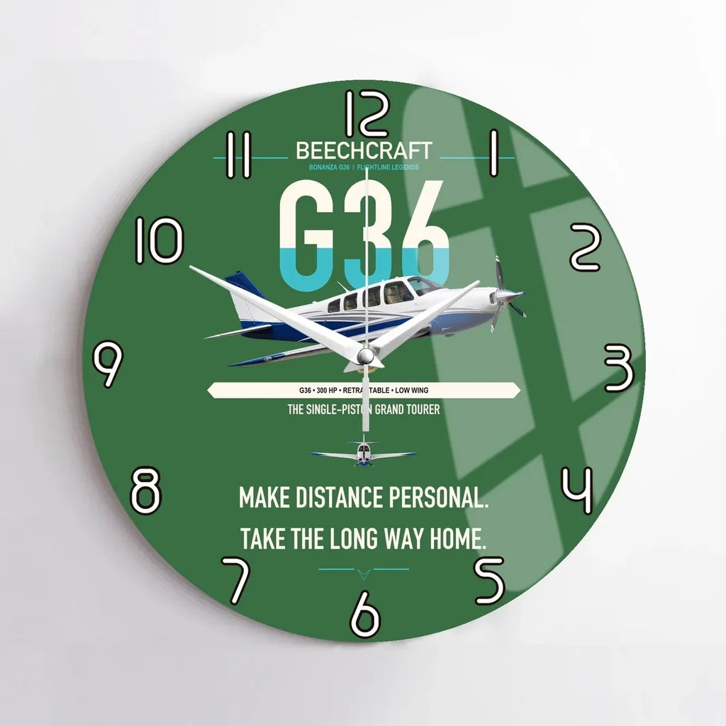 Beechcraft Bonanza G36 design on green no frame wall clock