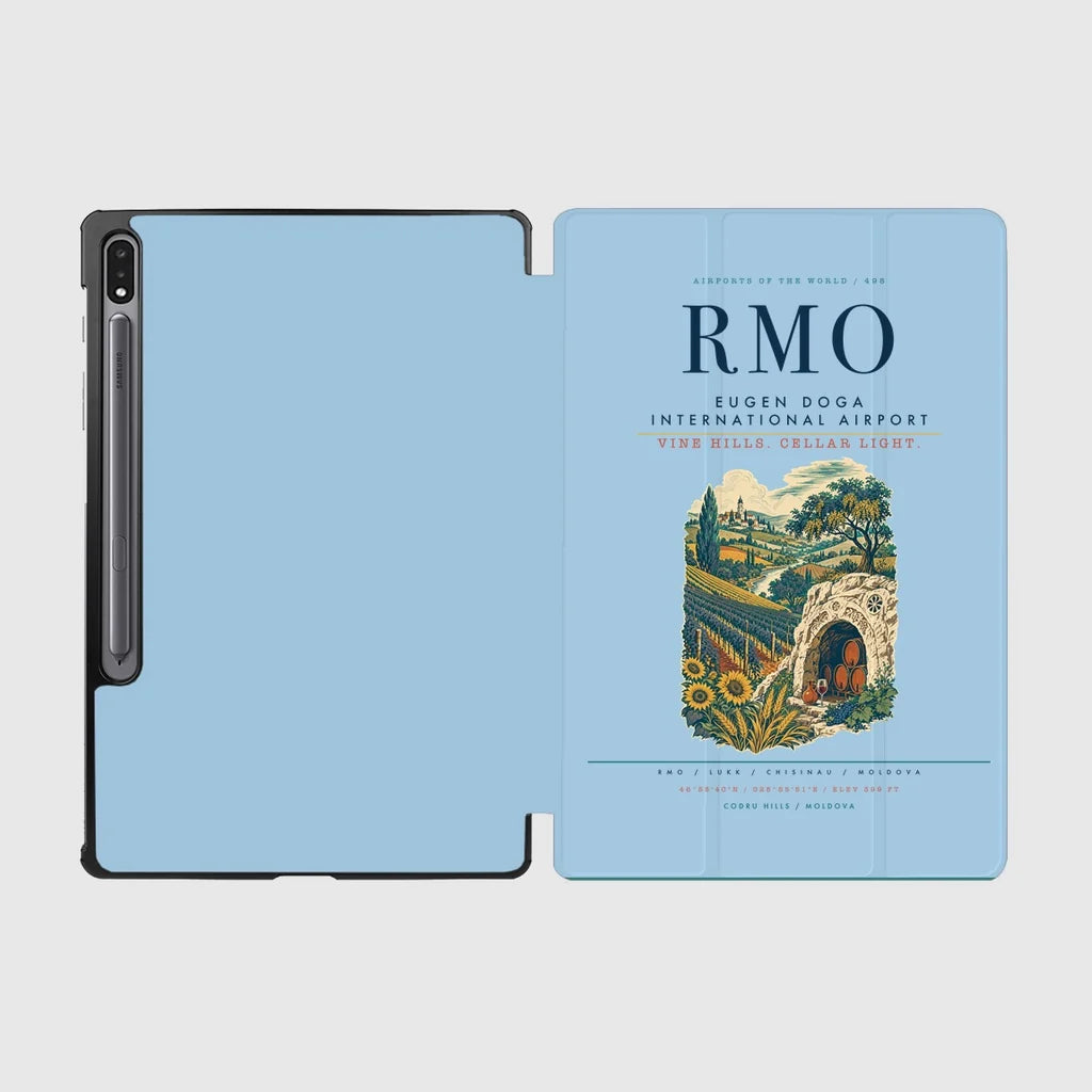 Chisinau Eugen Doga International Airport (RMO) design on light blue samsung tablet tablet case