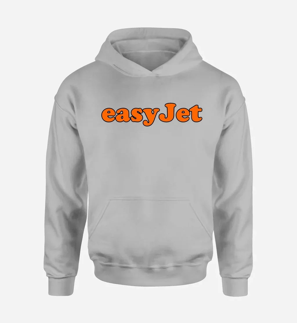 EasyJet Airlines logo printed on light gray hoodie