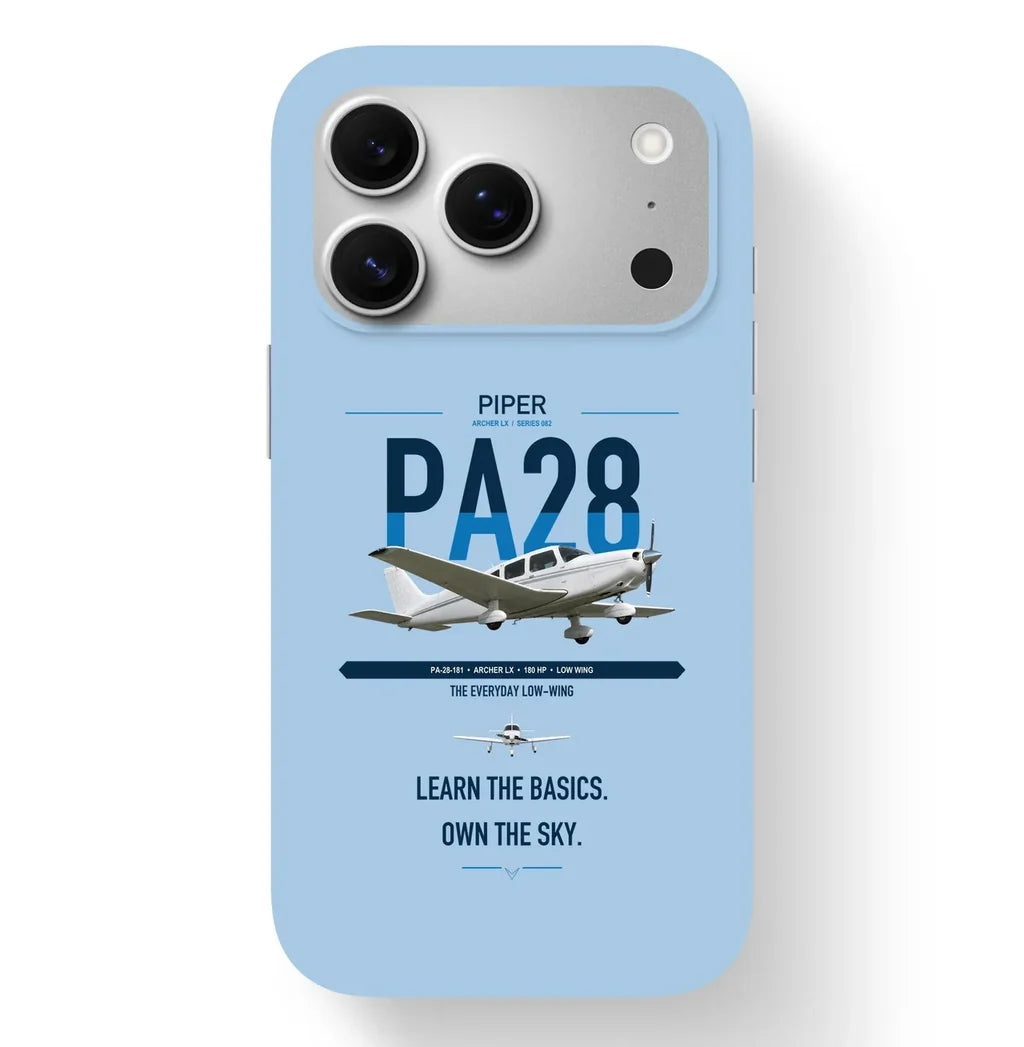 Piper PA-28-181 Archer LX design on light blue magsafe iphone case, for iPhone 17 Pro