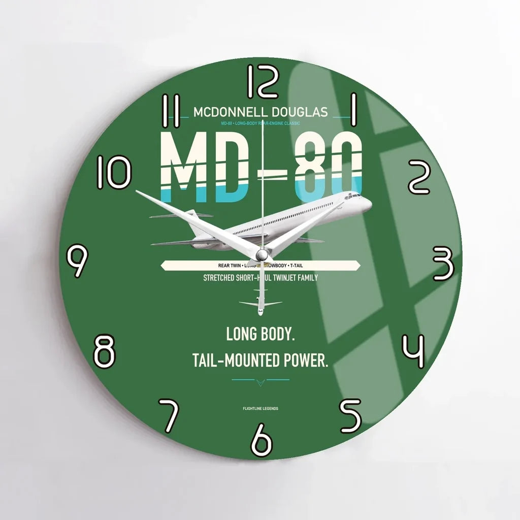 McDonnell Douglas MD-80 design on green no frame wall clock