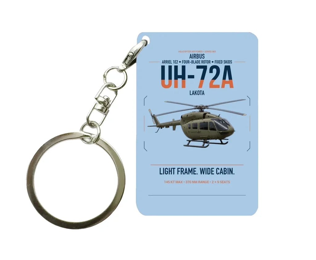 Airbus UH-72A Lakota design on light blue designed key chain, double-side print
