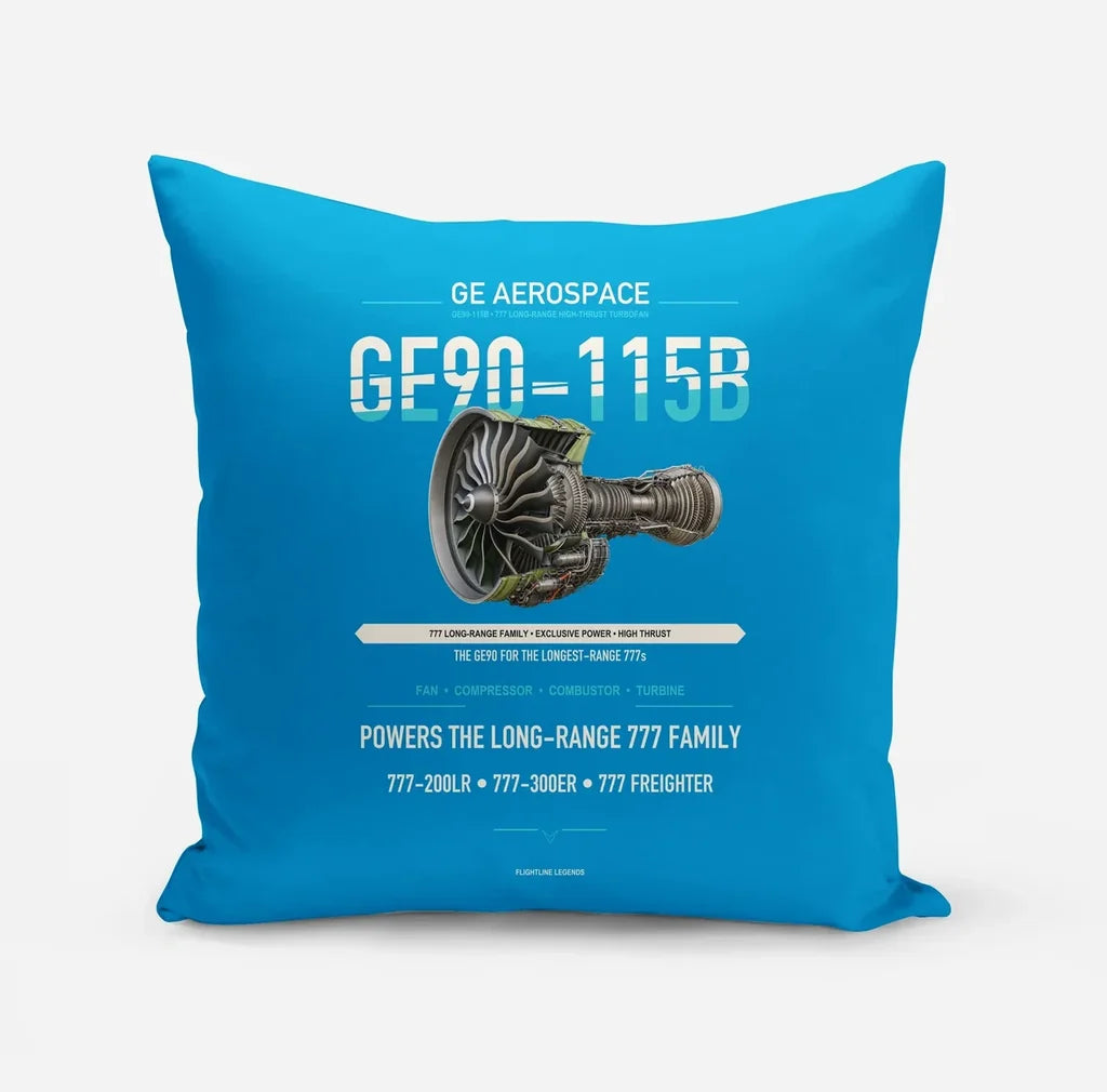 GE90-115B design on turquoise pillow