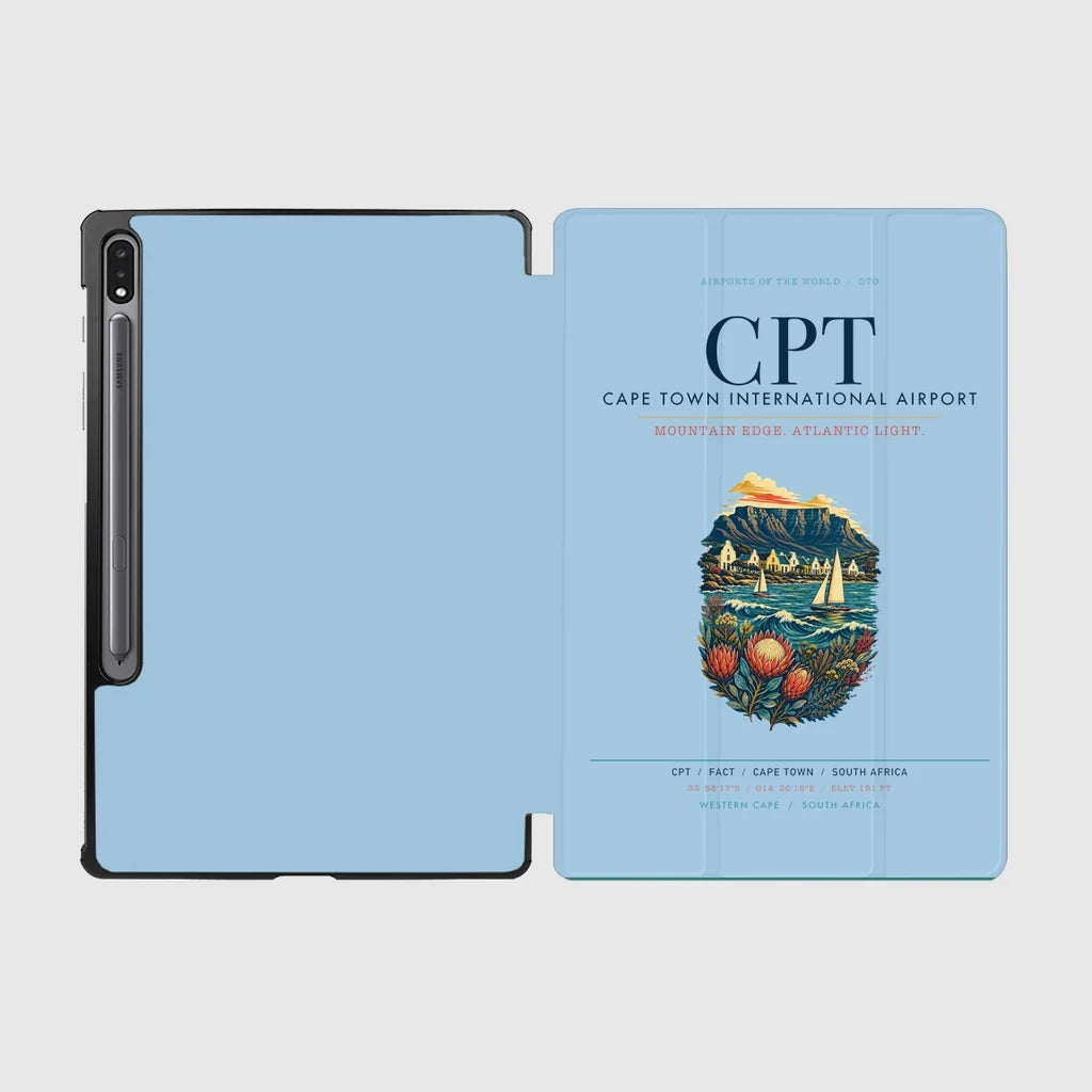 Cape Town International Airport (CPT) design on light blue samsung tablet tablet case
