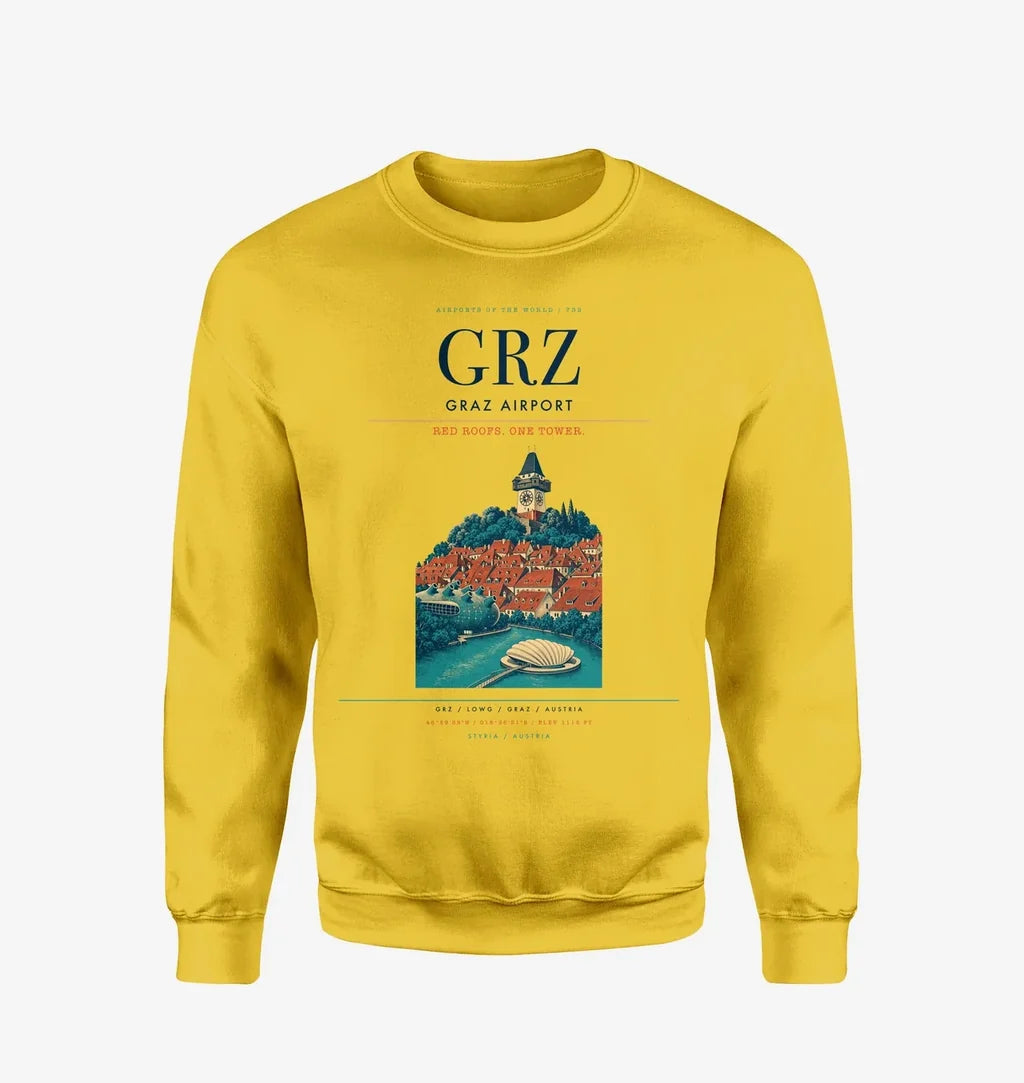 Graz Airport (GRZ) design on yellow sweatshirt