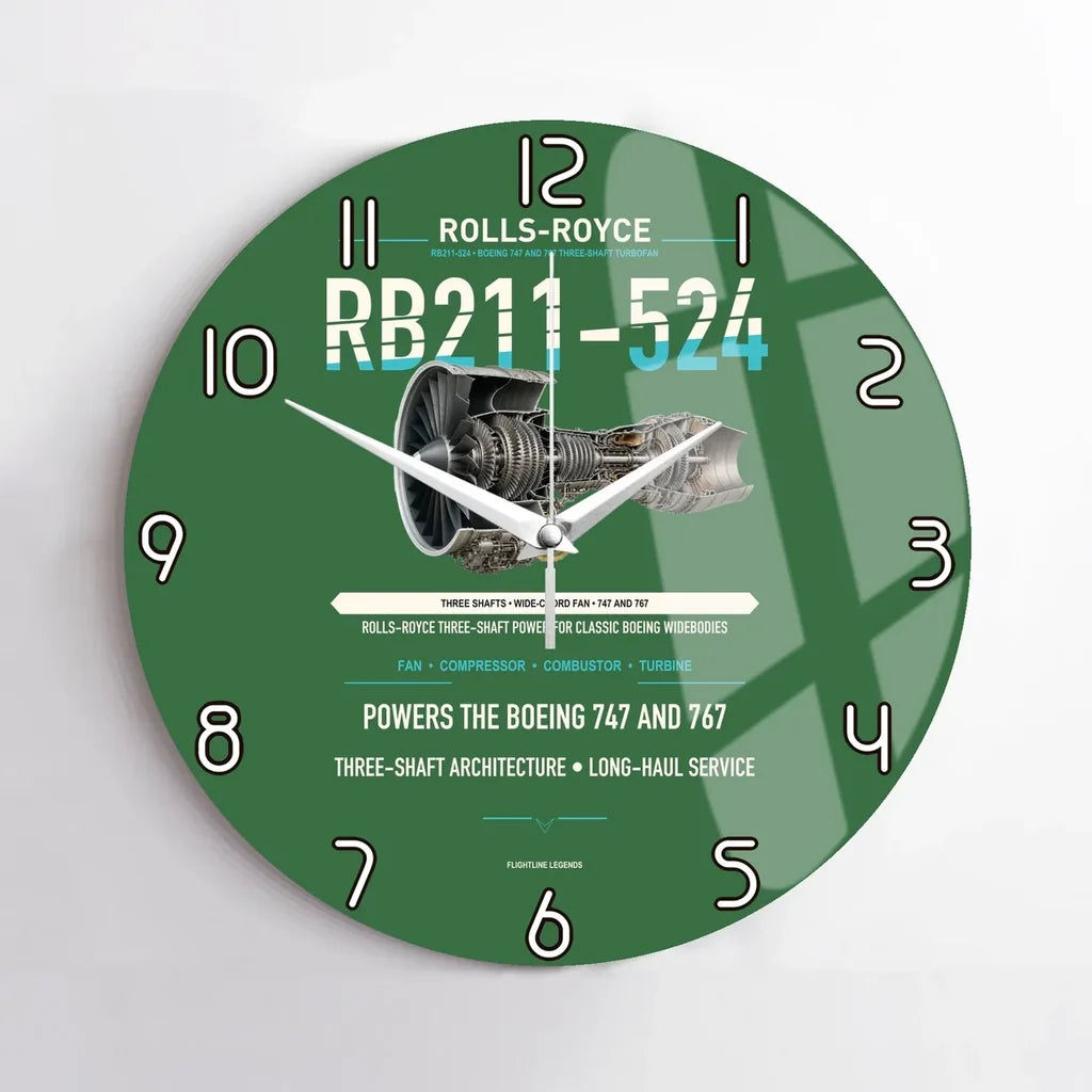RB211-524 design on green no frame wall clock