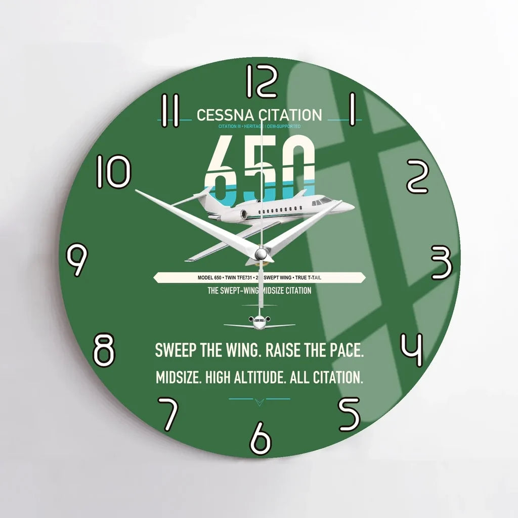 Cessna Citation 650 - Citation III design on green no frame wall clock