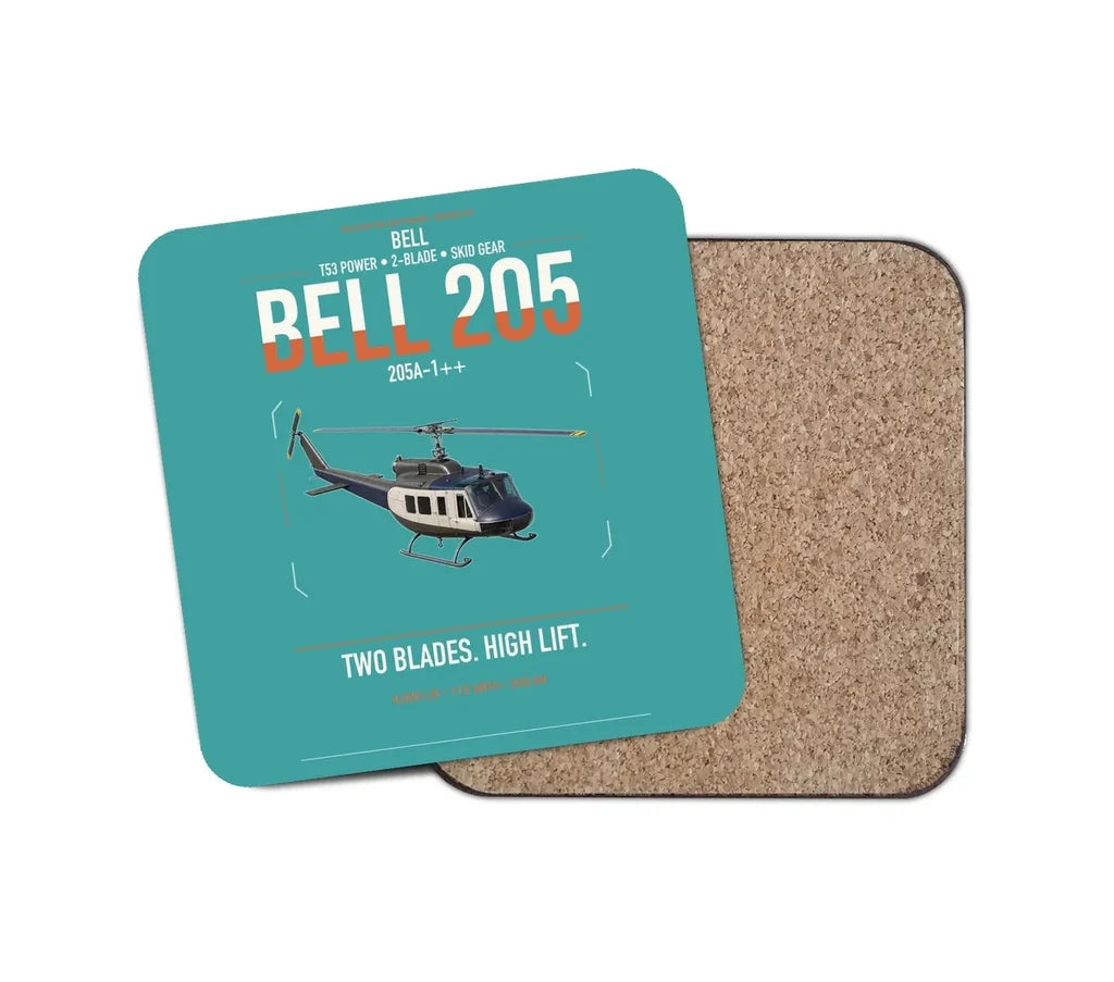 Bell 205A-1++ design on turquoise 1 piece coaster