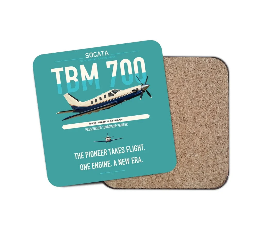 Socata TBM 700 design on turquoise 1 piece coaster