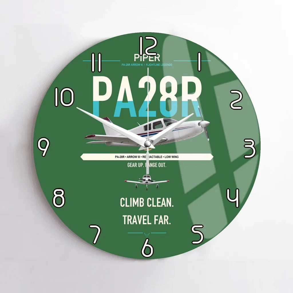 Piper PA-28R Arrow III design on green no frame wall clock