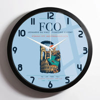 Thumbnail for Rome Leonardo da Vinci Fiumicino Airport (FCO) design on light blue framed wall clock