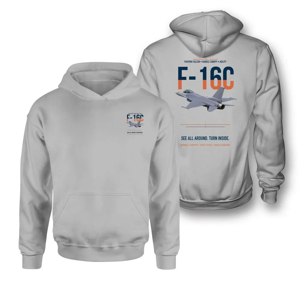 F-16C FIGHTING FALCON design on light gray hoodie