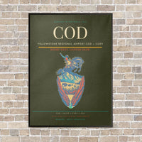 Thumbnail for Yellowstone Regional Airport COD — Cody vertical canvas print - framed - green army background