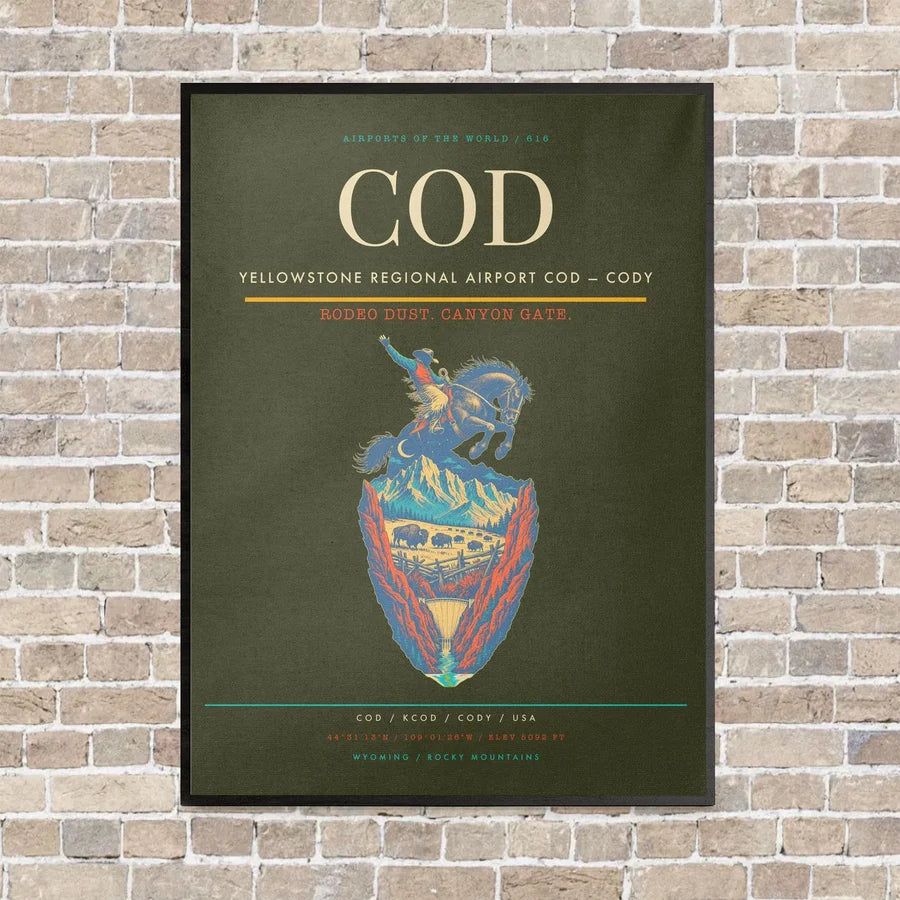 Yellowstone Regional Airport COD — Cody vertical canvas print - framed - green army background