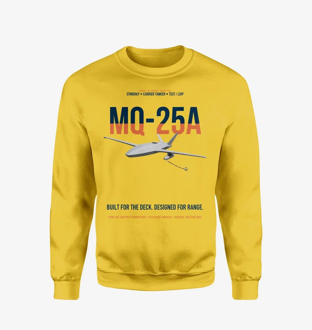 MQ-25A STINGRAY design on yellow sweatshirt