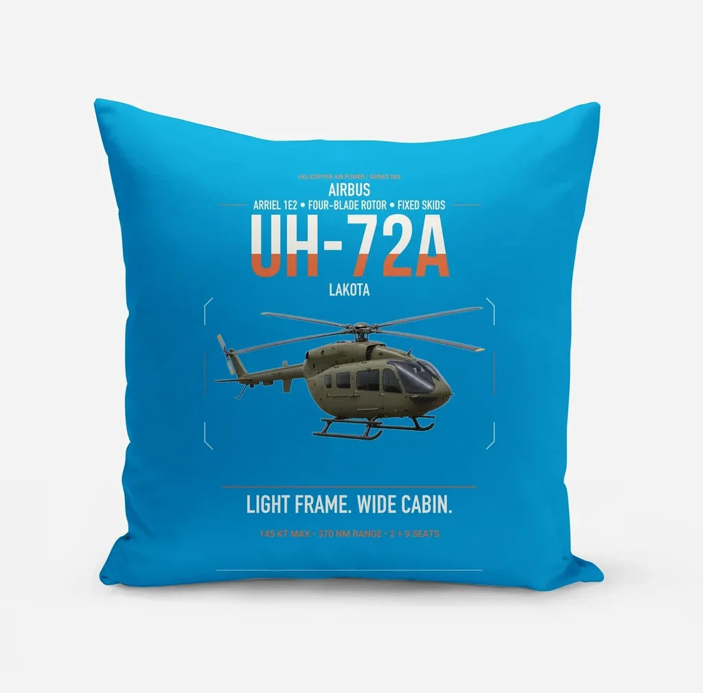 Airbus UH-72A Lakota design on turquoise pillow