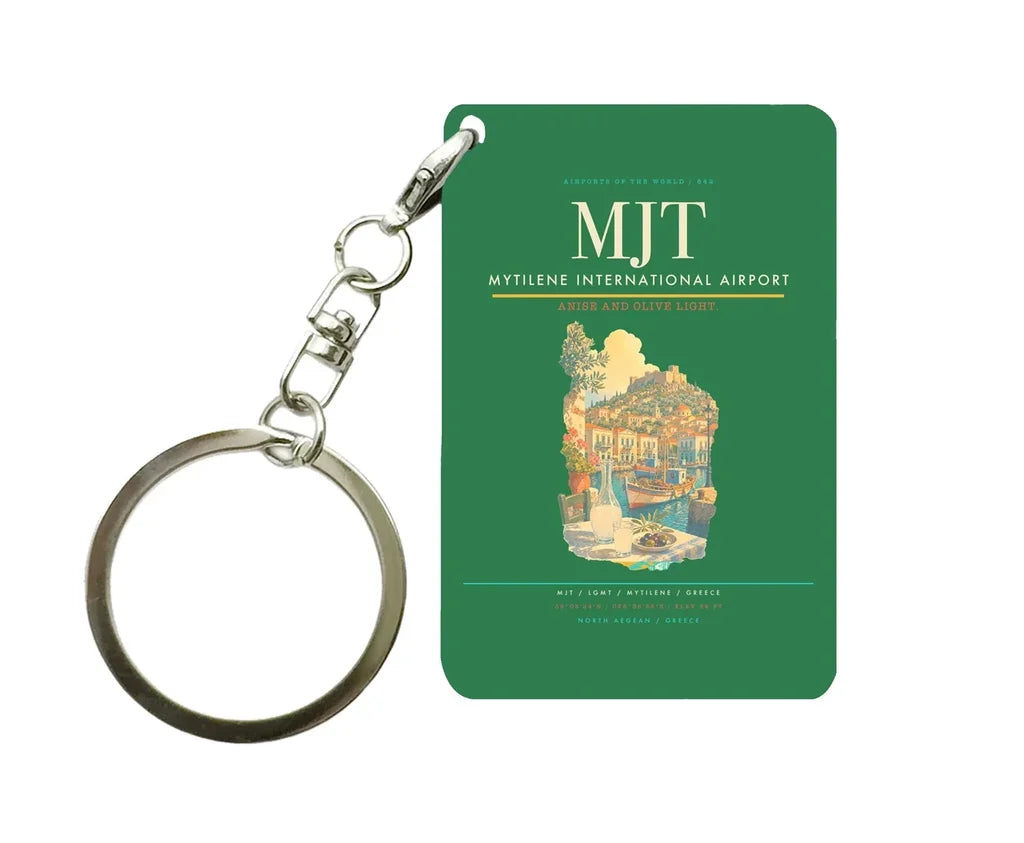 Mytilene International Airport (MJT) design on green key chain