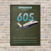 Thumbnail for Bombardier Challenger 605 vertical canvas print - framed - green army background
