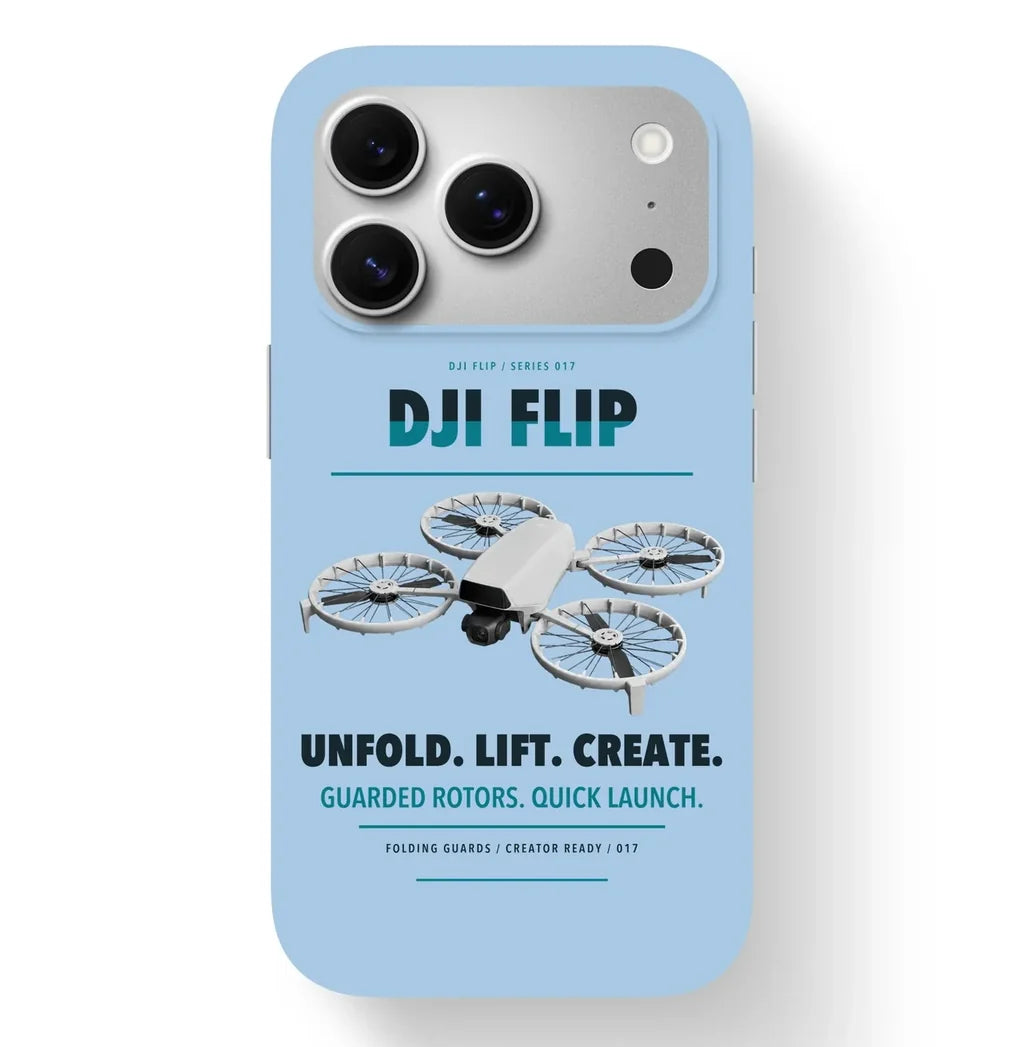 DJI Flip Case design on light blue iphone case