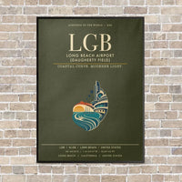 Thumbnail for Long Beach Airport (Daugherty Field) LGB vertical canvas print - framed - green army background