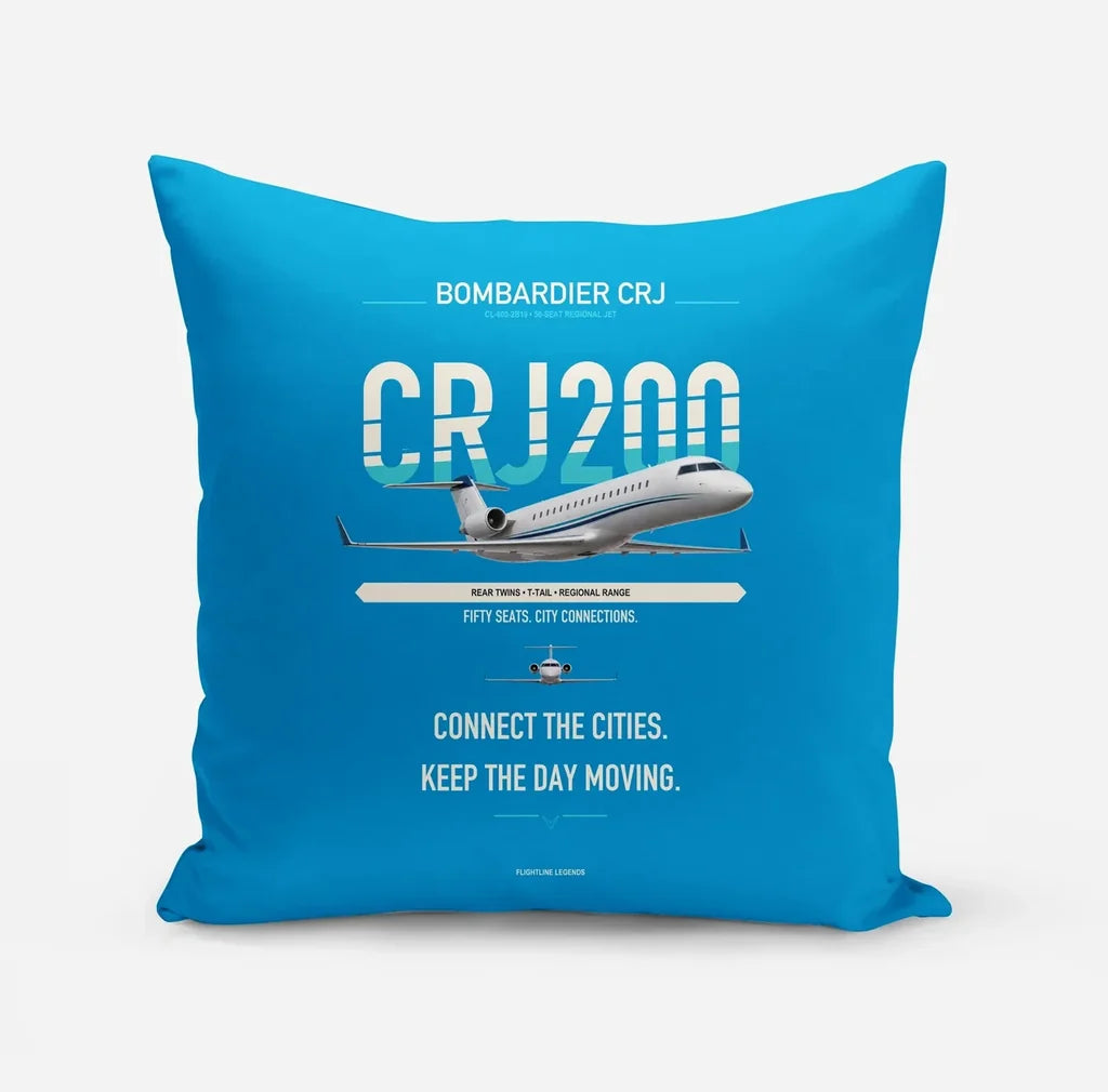 Bombardier CRJ200 design on turquoise pillow