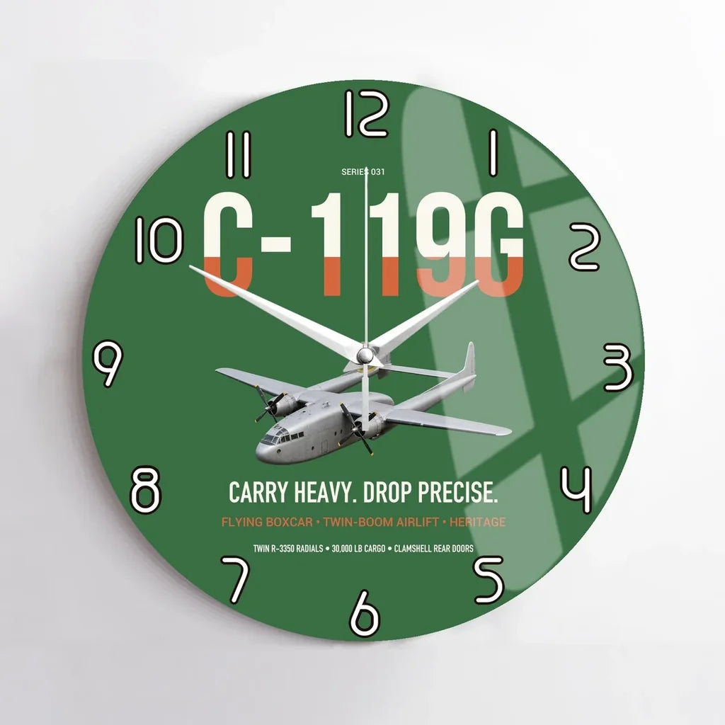 C-119G Flying Boxcar design on green no frame wall clock