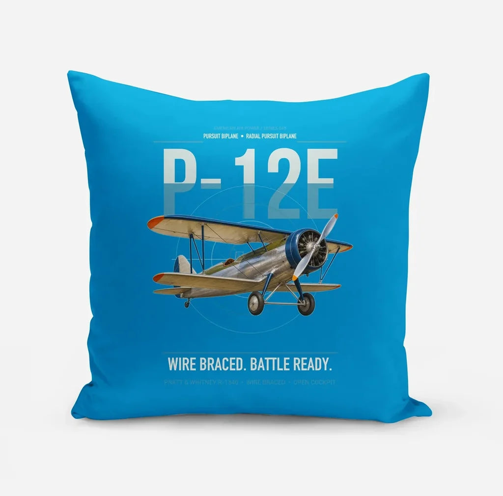 Boeing P-12E design on turquoise pillow