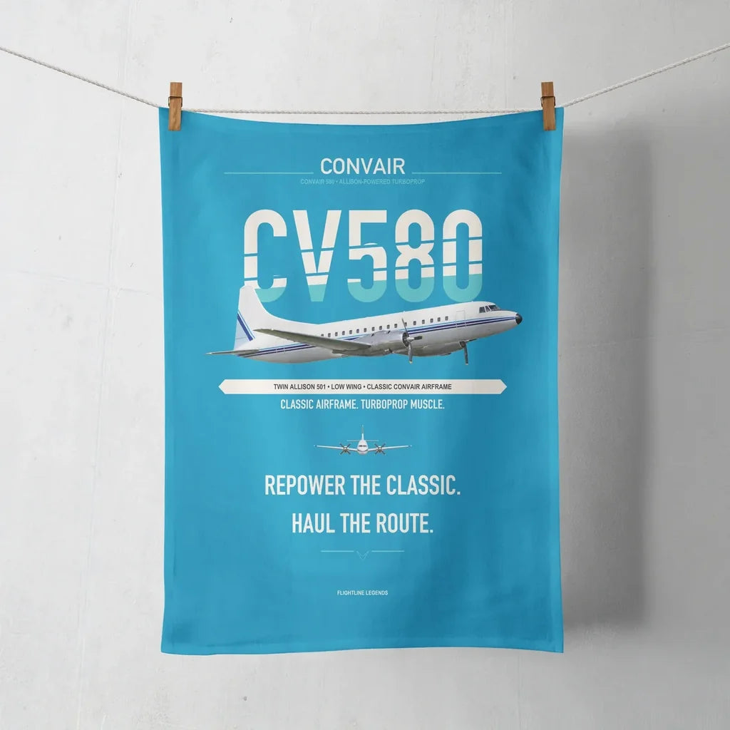 Convair 580 design on turquoise towel