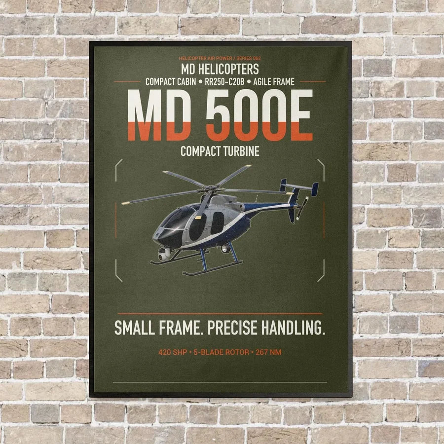 MD Helicopters MD 500E vertical canvas print - framed - green army background
