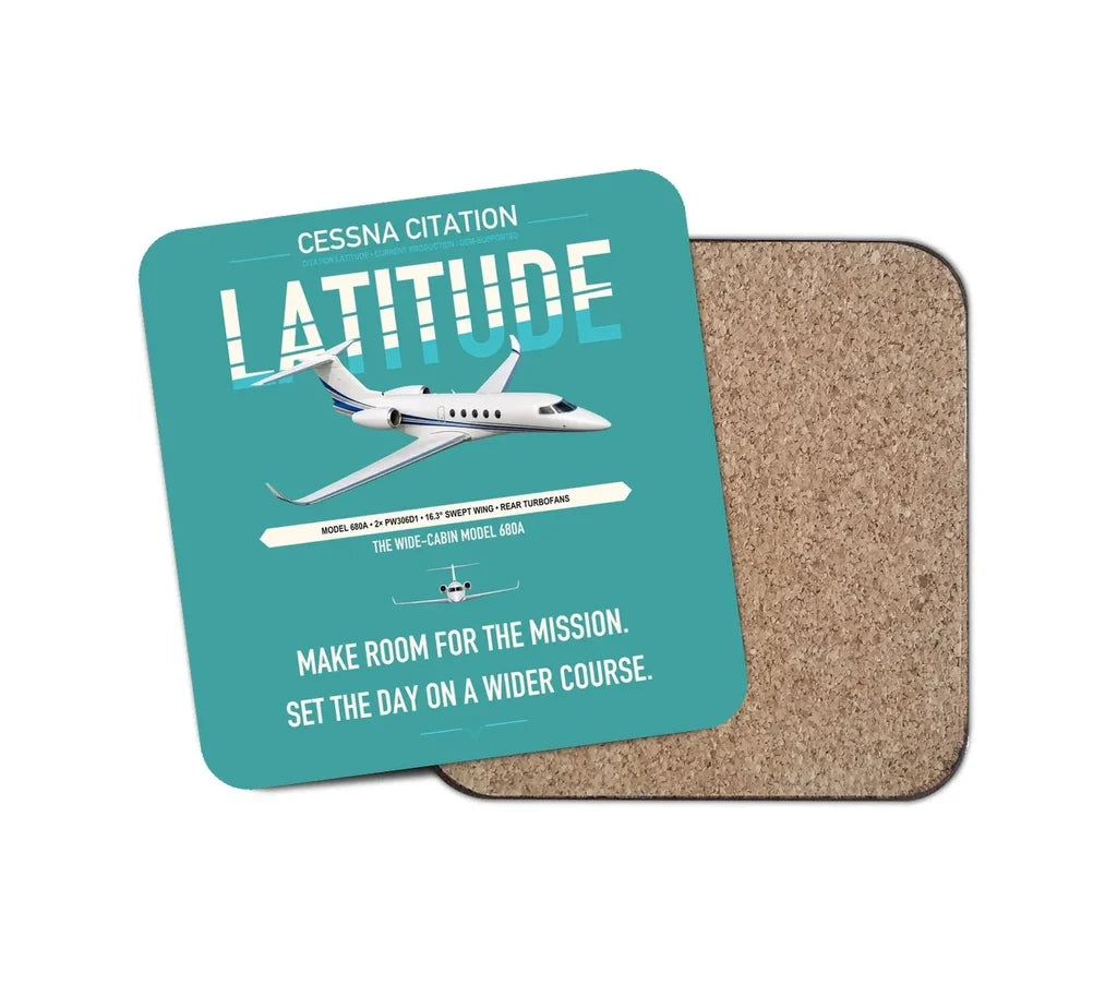 Cessna Citation Latitude design on turquoise 1 piece coaster