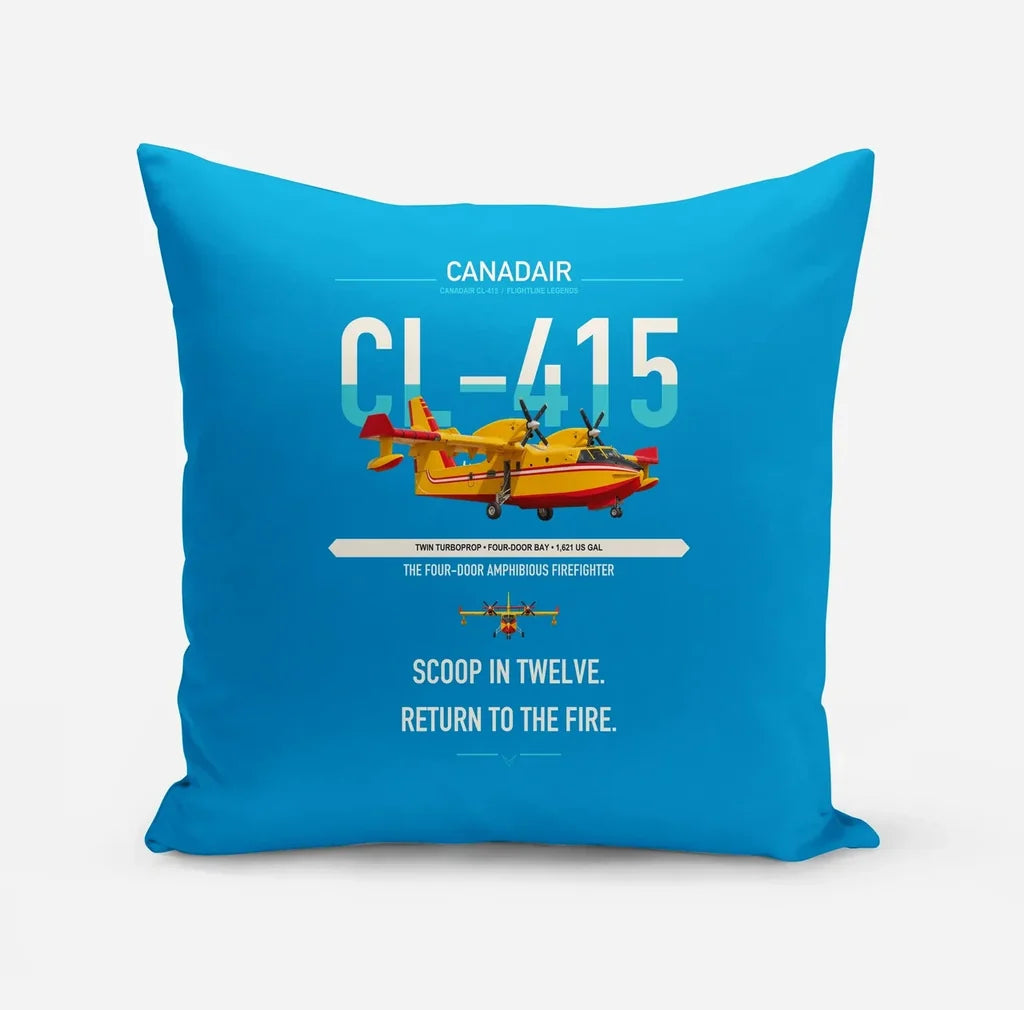 Canadair CL-415 design on turquoise pillow