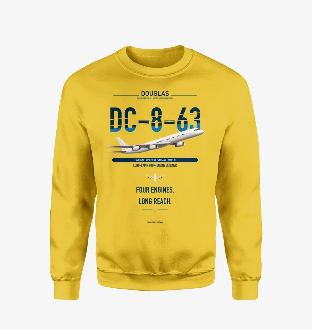Douglas DC-8-63 design on yellow sweatshirt