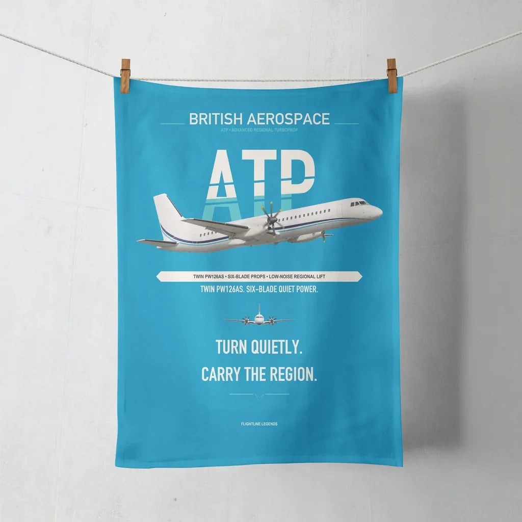 British Aerospace ATP design on turquoise towel