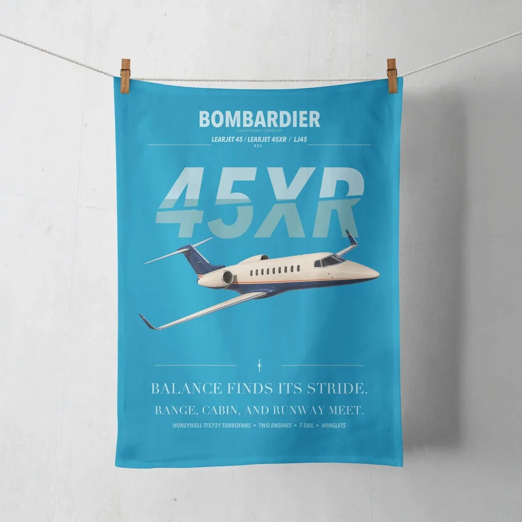 Bombardier Learjet 45XR design on turquoise towel