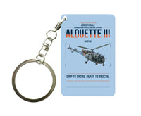 Thumbnail for Aérospatiale SA 316B Alouette III design on light blue designed key chain, double-side print